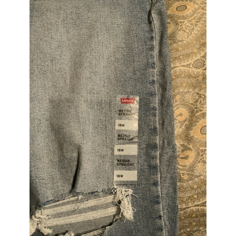 Levi's Premium Wedgie Straight High Rise Ripped Jeans Blue 18W - Picture 8 of 8